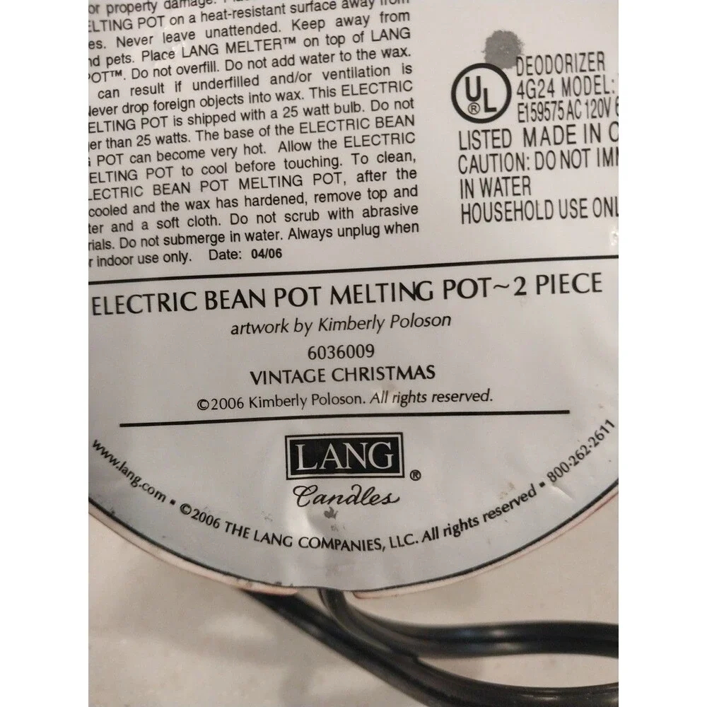 LANG Vintage Christmas Santa Electric Wax Melt Warmer Bean Pot Kimberly Poloson